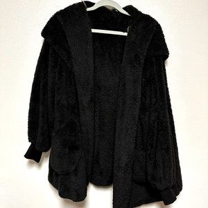 Zenana Black Furry Bear Coat 1x